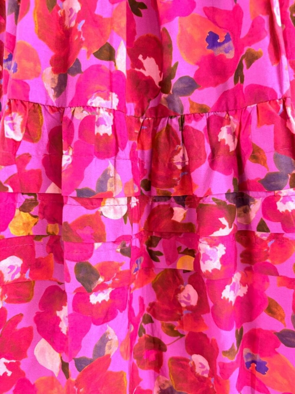 Mi Golondrina Sz L Smocked Midi Dress Pink Floral Mexico - Picture 7 of 16